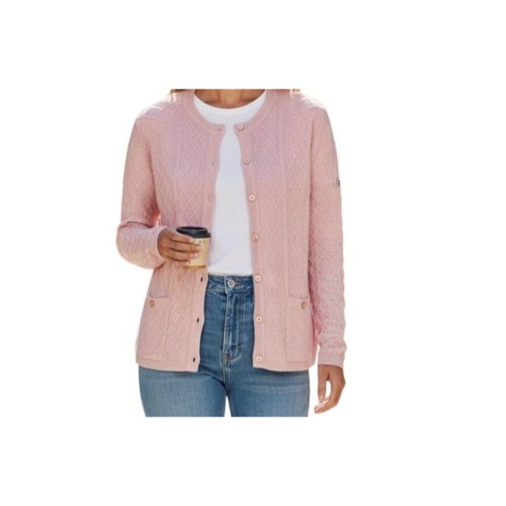 Vintage‎ 90s The Tog Shop Pink Cardigan Sweater M Grannycore Knit cottagecore
